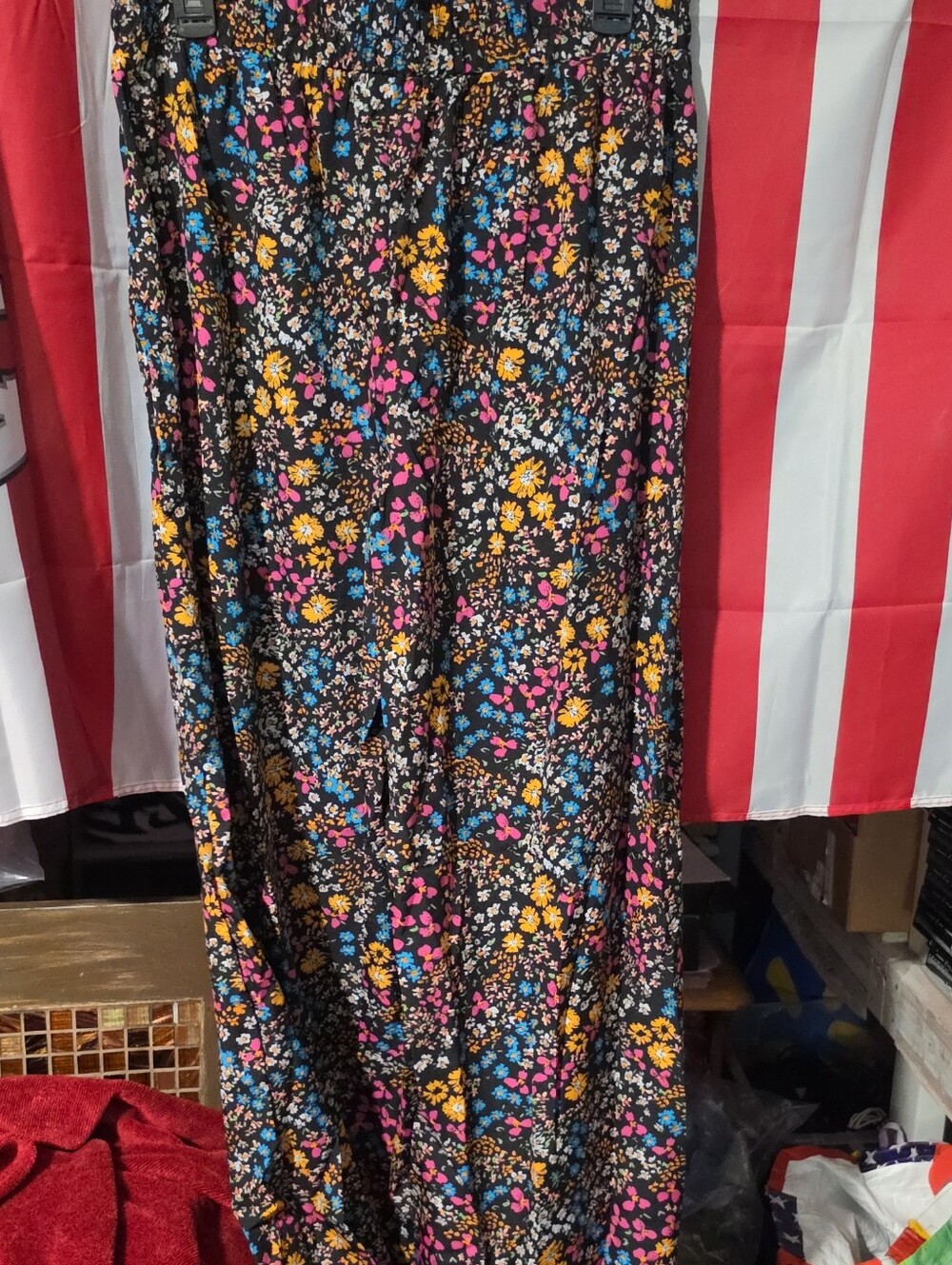 Wide Leg Floral Pants in Black with Multicolor Print